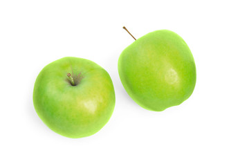 Fresh ripe green apples on white background, top view