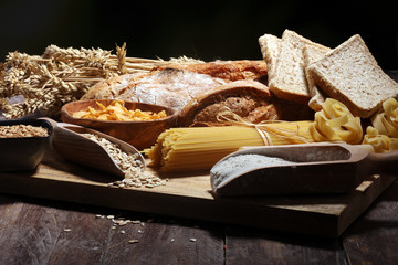 Naklejka na ściany i meble whole grain products with complex carbohydrates on table