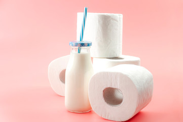 Lactose intolerance and the inability to digest milk concept theme with a bottle of milk with a...