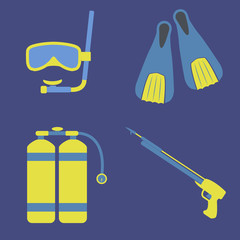 Scuba diving equipment vector icons