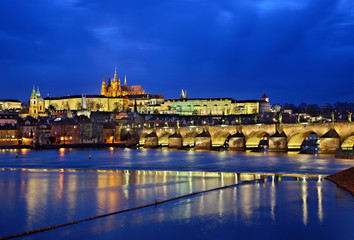 PRAGUE, CZECH REPUBLIC. Charles' bridge and Prague castle as seen from the side of Stare Mesto (literally 