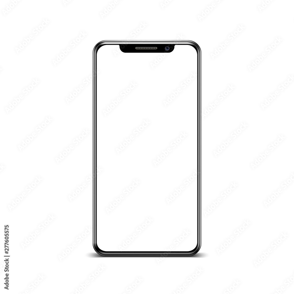 Poster black smartphone with empty touch screen, new model mobile - stock vector