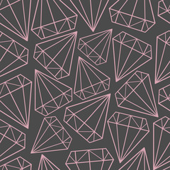 Vector seamless pattern with contours of diamonds,gems,crystals. Scandinavian design