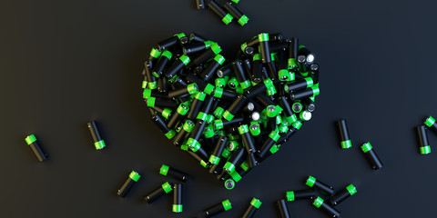 Alkaline battery, environment, energy and nature concepts. Original 3d rendering illustration.