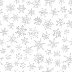 Christmas seamless pattern of complex small snowflakes in gray colors on white background