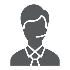 Support man glyph icon, call and communication, consultation sign, vector graphics, a solid pattern on a white background.