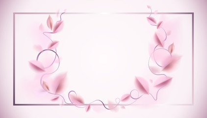 White soft background with pink silk leaves and ornate decoration