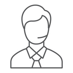 Support man thin line icon, call and communication, consultation sign, vector graphics, a linear pattern on a white background.