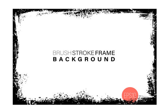 Hand drawn grunge frame rectangular shape. Black paint strokes as graphic resources. Ink brush painted backdrop with copy space.