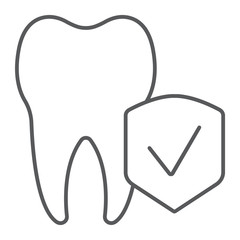 Obraz premium Dental insurance thin line icon, medical and health, dental care sign, vector graphics, a linear pattern on a white background.