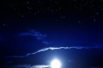 Fototapeta na wymiar Background night sky with stars, moon and clouds.