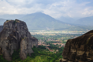 Landscape of Meteora Greece. High rock formations. Big stones. UNESCO heritage