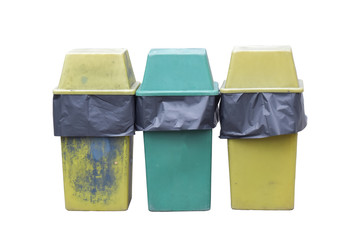 Old recycle bins isolated on white background. with clipping path.