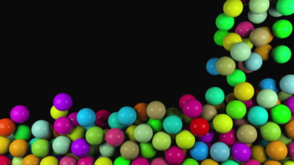 Fototapeta na wymiar Many abstract colorful glossy balls fall, 3d rendering computer generated background