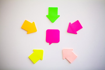 Colorful stickers on white wall. Empty Space for text