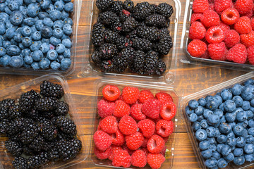 Assorted Berries on wood background