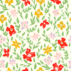 Colorful seamless vector pattern with leaves and florals editable and separable