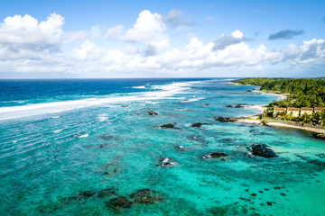 Obraz premium Aearial view of Belle Mare beaches, Mauritius.