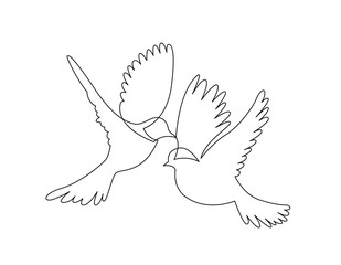 Fototapeta premium continuous line drawing of two flying sparrows