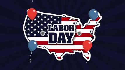 labor day card with USA flag and map