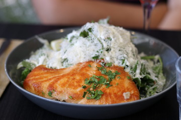 Salmon with side salad