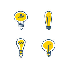 Hand drawn light bulbs, idea icons doodle collection