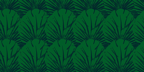  Tropical green monstera seamless vector pattern background. Exotic wallpaper