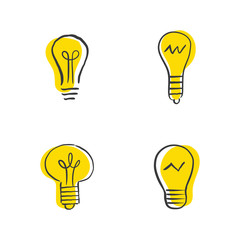 Hand drawn light bulbs, idea icons doodle collection