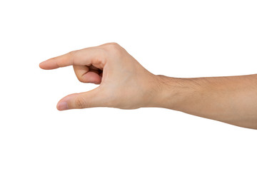 Man hand holding isolated on white background with clipping path.