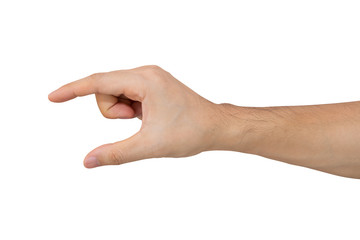 Man hand holding isolated on white background with clipping path.