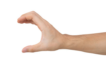 Man hand holding isolated on white background with clipping path.