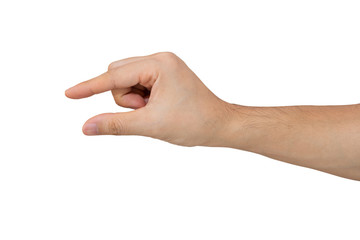 Man hand holding isolated on white background with clipping path.
