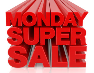 MONDAY SUPER SALE word 3D rendering on white background