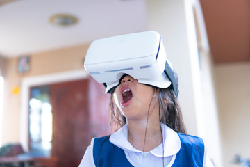 Portrait of Asia children wearing 3d vr glasses