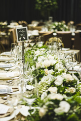 wedding reception table with flowers