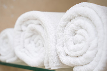 Fototapeta na wymiar white towel in shower room