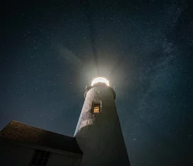 Gordijnen Milky Way over a Lighthouse © Harry Collins