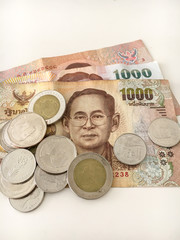 close-up Thai Baht Coins background. Thailand money