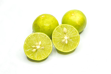 Single half lemon citrus fruit isolated on white background