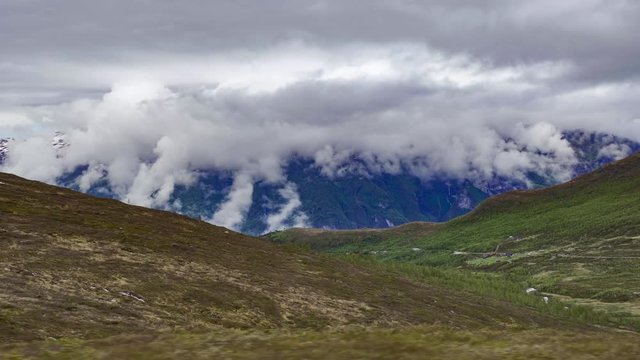 Summer view of mountain pass Bjorgavegen. Norway.