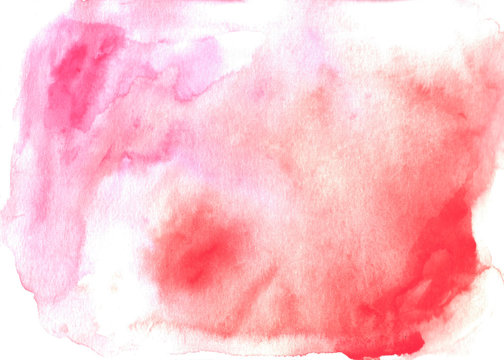 Abstract pink watercolor blot on a white background. Pink cloud. Hand drawn. Color illustration with space for text and image. Use for card, text, logo, tag	