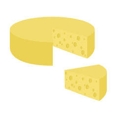 Piece of Swiss cheese with a slice. White background. Isolated.