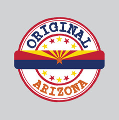 Vector Stamp for Original logo with text Arizona and Tying in the middle with States Flag.