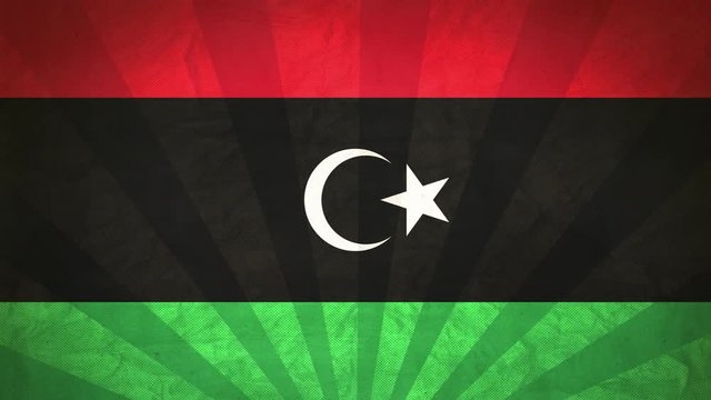 Flag Of Libya. Paper Texture, With Seamlessly Spinning Printed Like Sunrays. High-Quality, Detailed Animation. 4K, 60fps