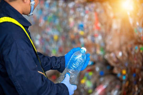 Inspection of waste plastic water bottles in recycling plants