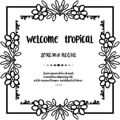 Card summer with lettering welcome tropical, decor flower. Vector