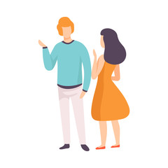 Young Man and Woman Talking, People Speaking to Each Other Vector Illustration