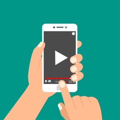 Hand holding phone icon. Vector illustration. There is a 