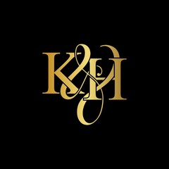K & H KH logo initial vector mark. Initial letter K & H KH luxury art vector mark logo, gold color on black background.