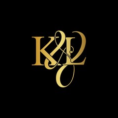 K & L KL logo initial vector mark. Initial letter K & L KL luxury art vector mark logo, gold color on black background.